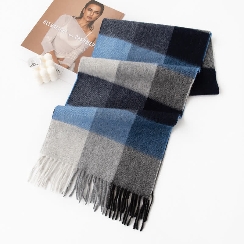 Unisex Color Blocking Plaid Cashmere Scarf - Style #7 - image 12