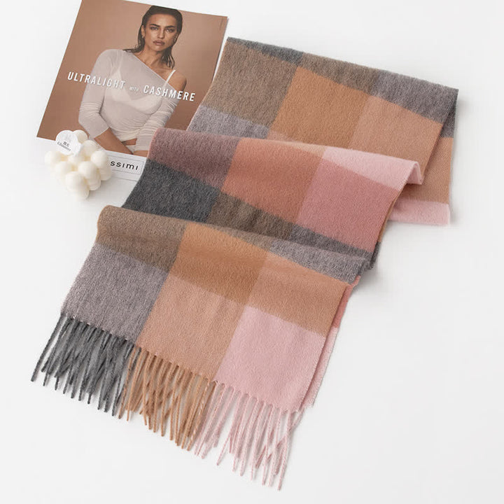 Unisex Color Blocking Plaid Cashmere Scarf - Style #8 - image 13