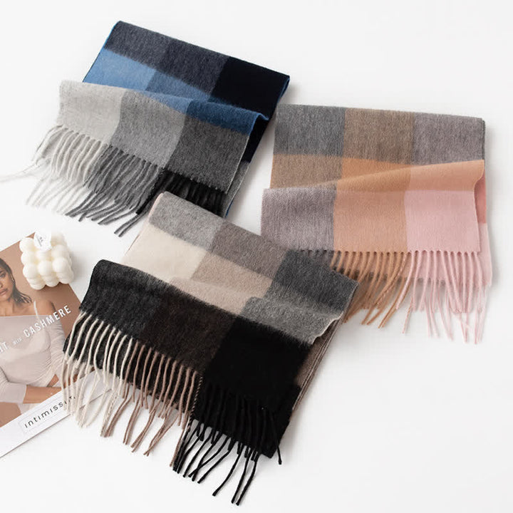 Unisex Color Blocking Plaid Cashmere Scarf - image 4