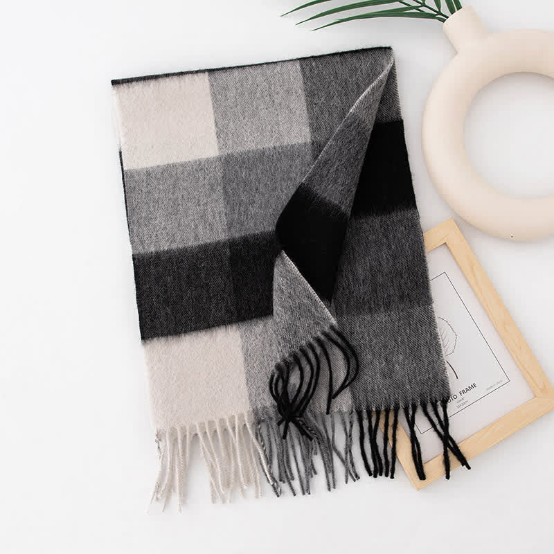 Unisex Color Blocking Plaid Cashmere Scarf - Style #6 - image 11