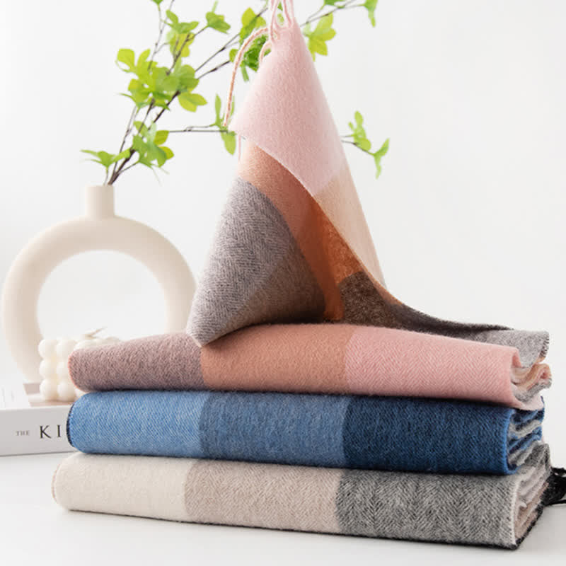 Unisex Color Blocking Plaid Cashmere Scarf - image 0
