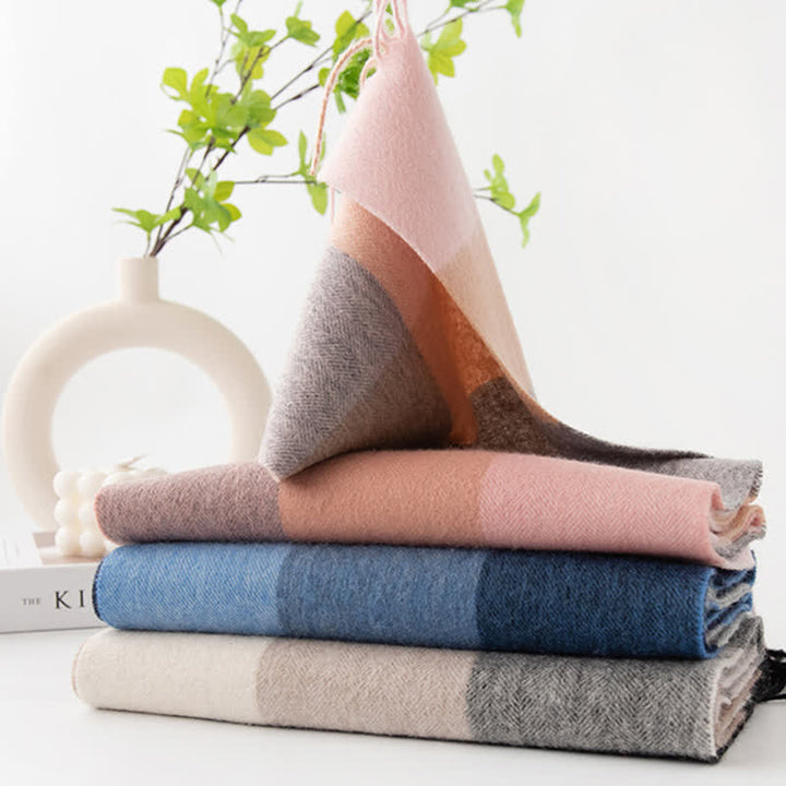 Unisex Color Blocking Plaid Cashmere Scarf - image 0