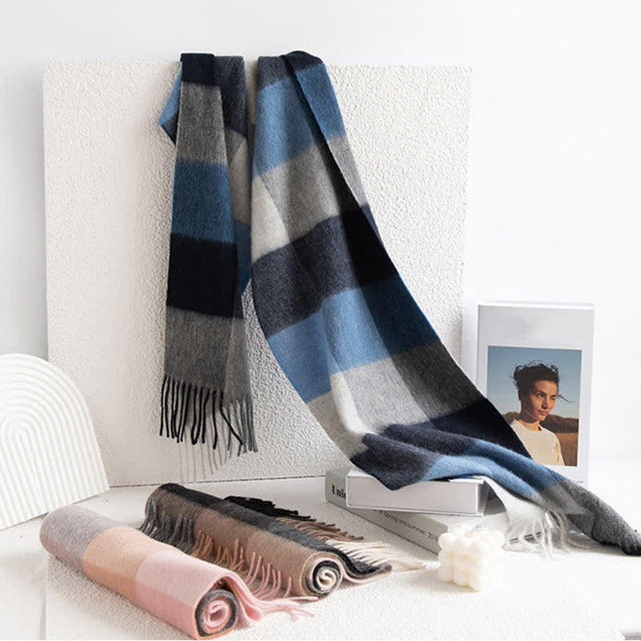 Unisex Color Blocking Plaid Cashmere Scarf - image 3