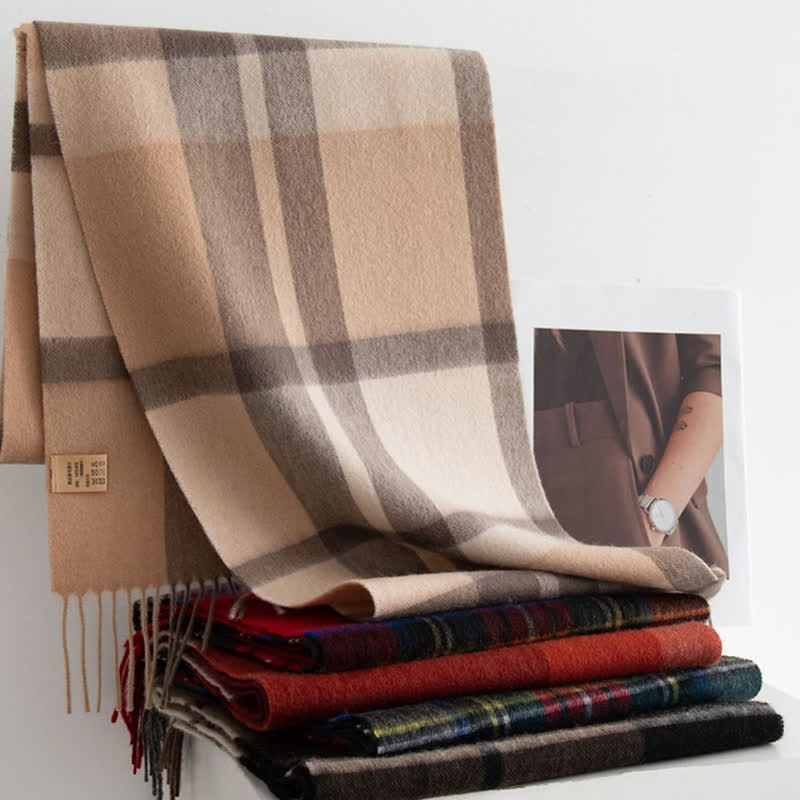 Unisex Color Blocking Plaid Cashmere Scarf - image 6