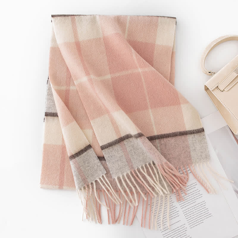 Unisex Color Blocking Plaid Cashmere Scarf - Style #16 - image 21