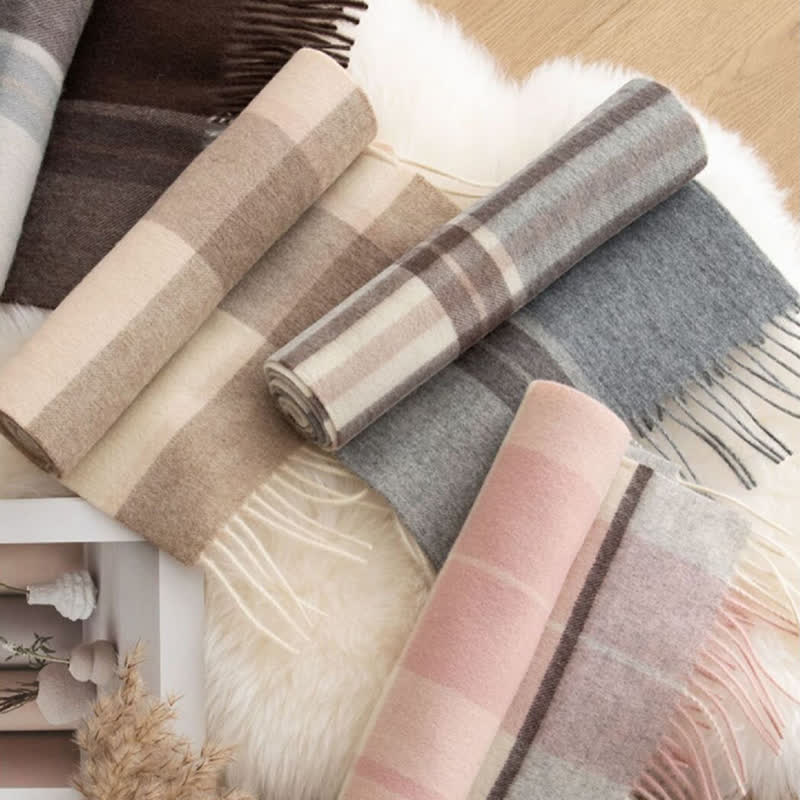 Unisex Color Blocking Plaid Cashmere Scarf - image 5