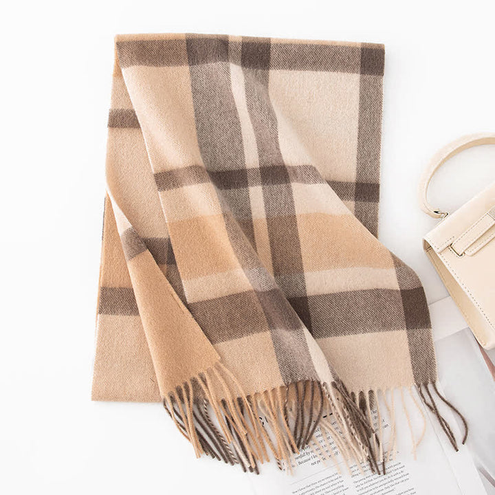 Unisex Color Blocking Plaid Cashmere Scarf - Style #4 - image 9
