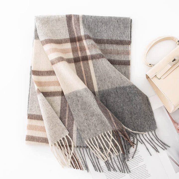 Unisex Color Blocking Plaid Cashmere Scarf - Style #3 - image 8