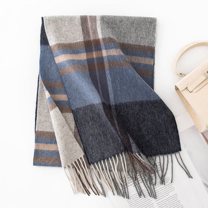 Unisex Color Blocking Plaid Cashmere Scarf - Style #12 - image 17