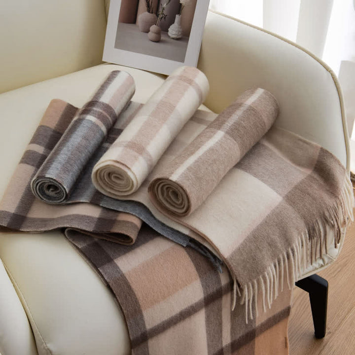 Unisex Color Blocking Plaid Cashmere Scarf - image 1