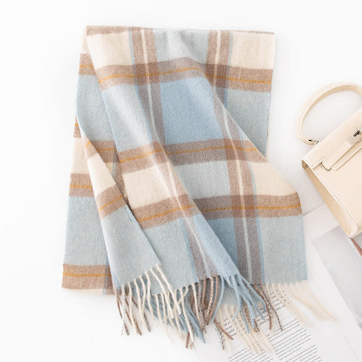 Unisex Color Blocking Plaid Cashmere Scarf - Style #5 - image 10
