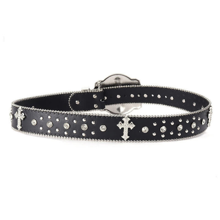 Shinning Cross Buckle Rhinestone Studded Leather Belt - image 4