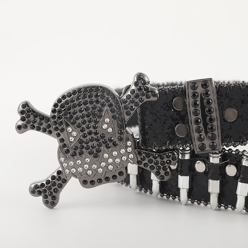 Cartoon Skull Buckle Bullet-Shaped Rivets Leather Belt - image 1