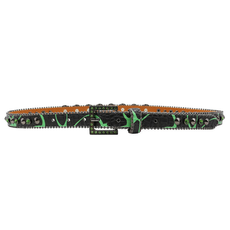Fancy Gothic Skull Head Rivets Leopard Print Leather Belt - image 9
