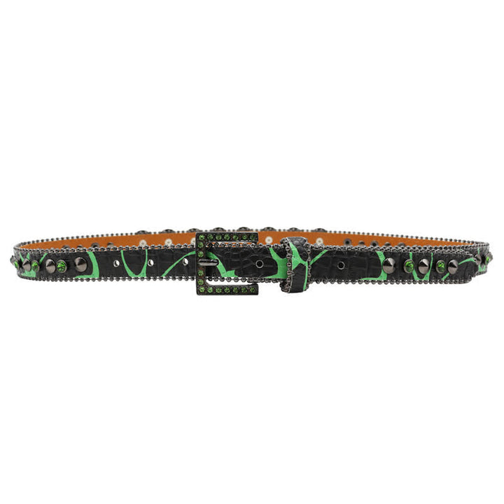 Fancy Gothic Skull Head Rivets Leopard Print Leather Belt - image 9