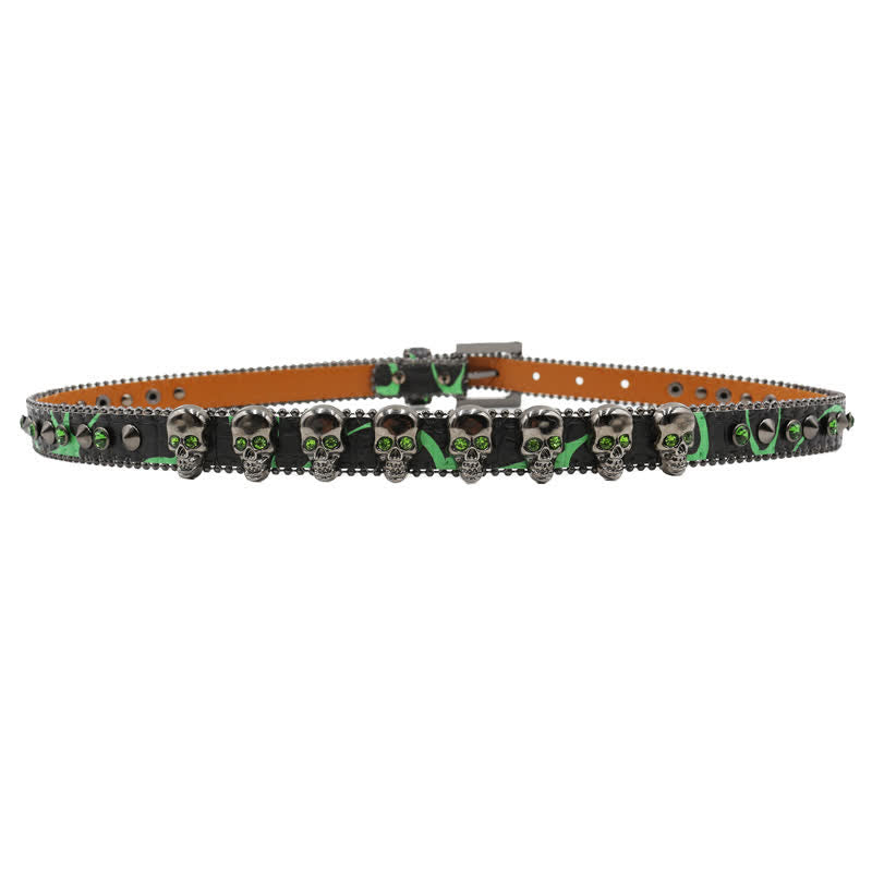 Fancy Gothic Skull Head Rivets Leopard Print Leather Belt - image 10