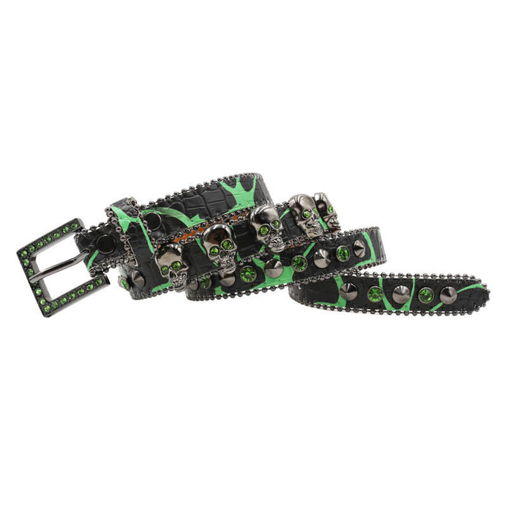 Fancy Gothic Skull Head Rivets Leopard Print Leather Belt - image 6
