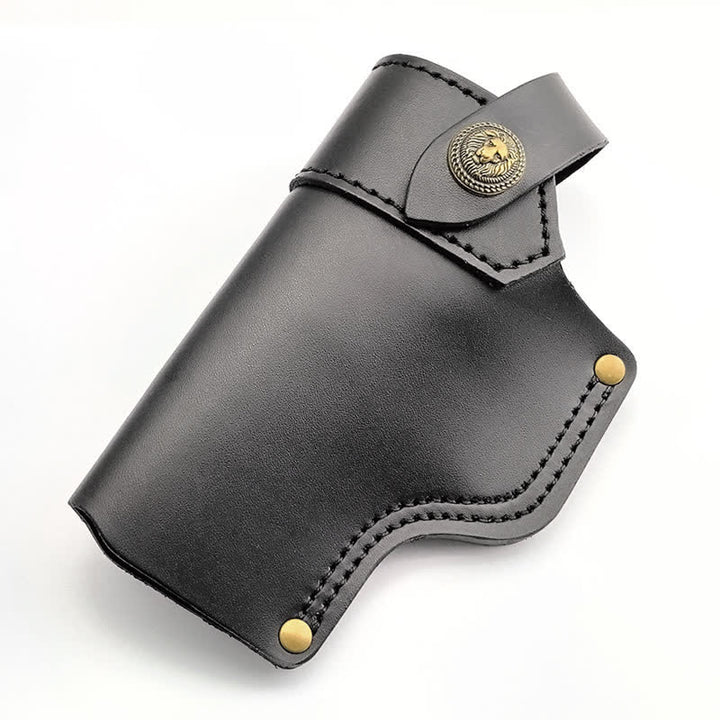Lion Rivet Leather Holster With Retention Strap Belt Bag - Black - image 5