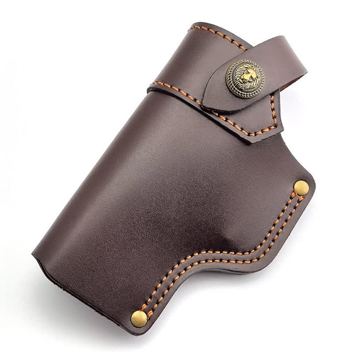 Lion Rivet Leather Holster With Retention Strap Belt Bag - Brown - image 2