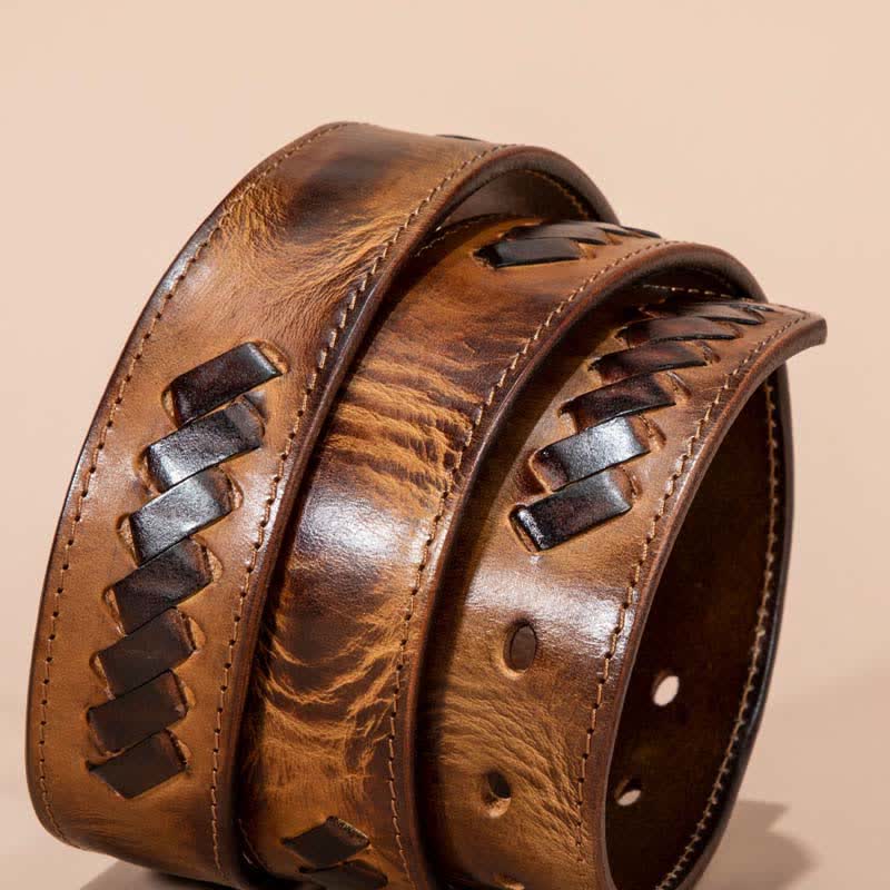 Retro Weave Patterns Design Cowhide Leather Belt - image 3