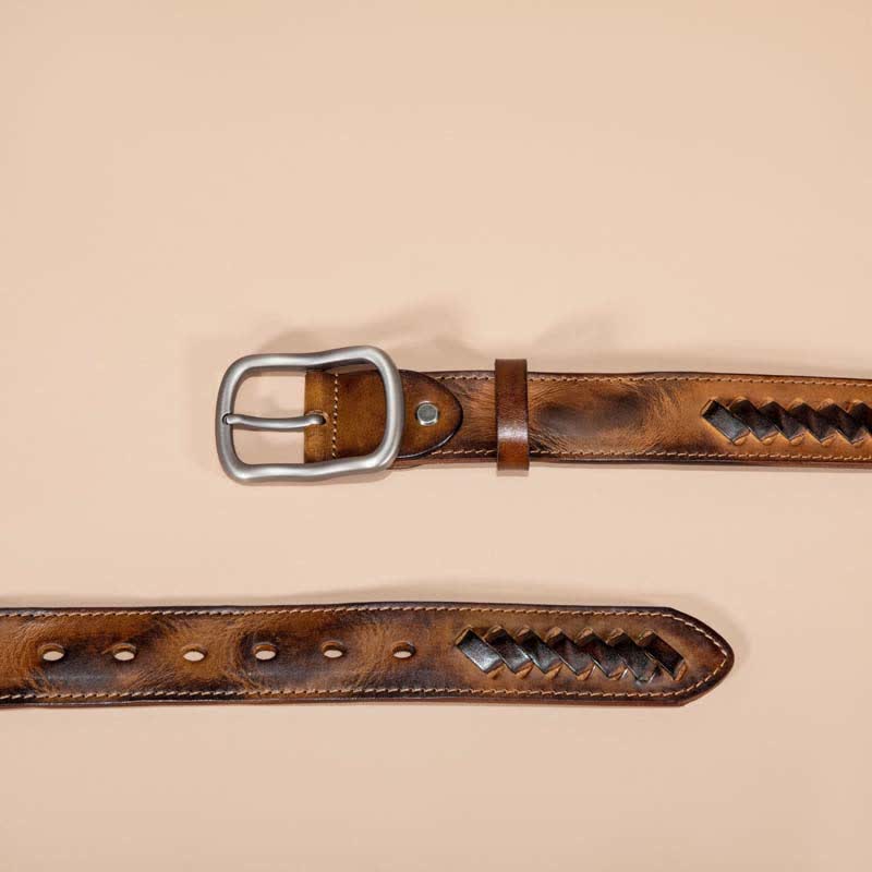 Retro Weave Patterns Design Cowhide Leather Belt - image 2