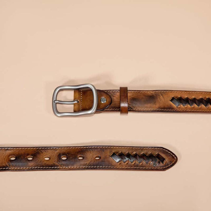 Retro Weave Patterns Design Cowhide Leather Belt - image 2