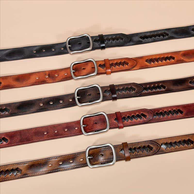 Retro Weave Patterns Design Cowhide Leather Belt - image 1