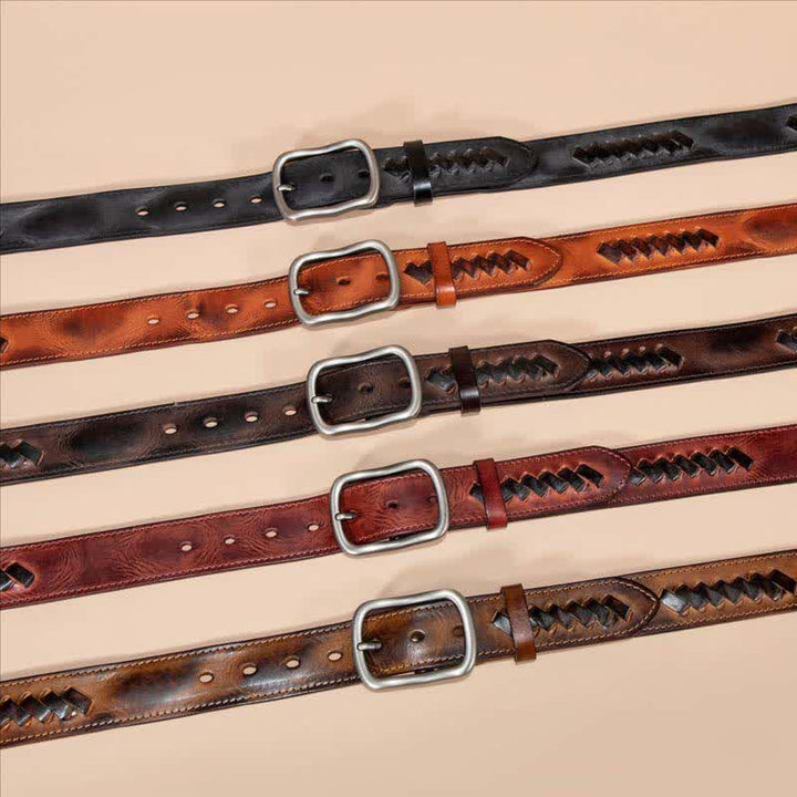 Retro Weave Patterns Design Cowhide Leather Belt - image 1