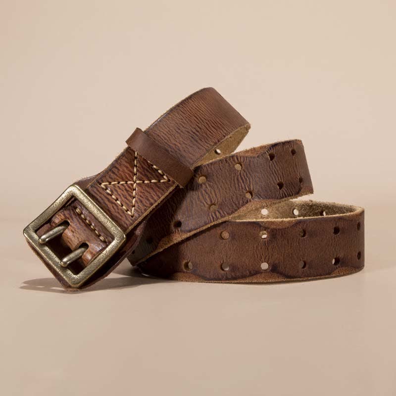 Timeless Square Buckle Double Prong Cowhide Leather Belt - Peru - 44 - image 5
