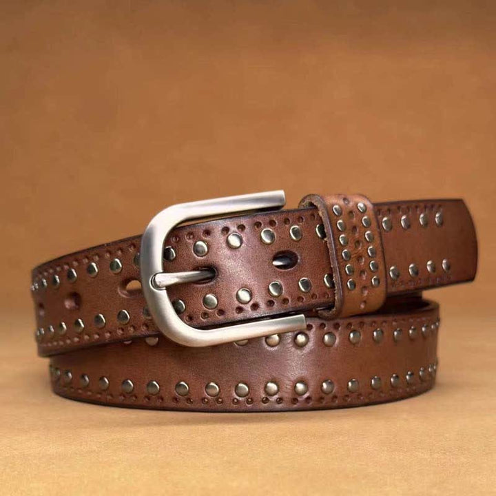 Ancient Pure Color Punk Metal Rivet Leather Belt - Peru - 40 - image 2