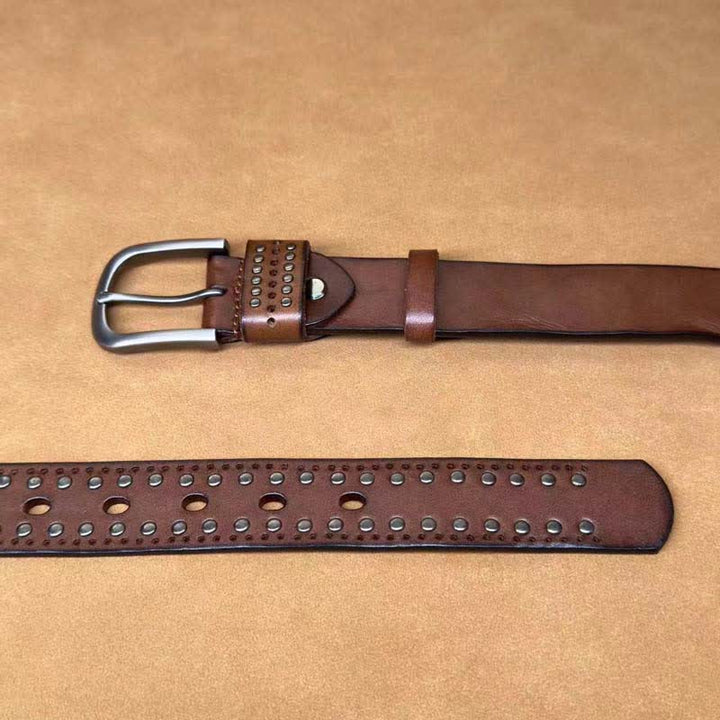 Ancient Pure Color Punk Metal Rivet Leather Belt - image 5