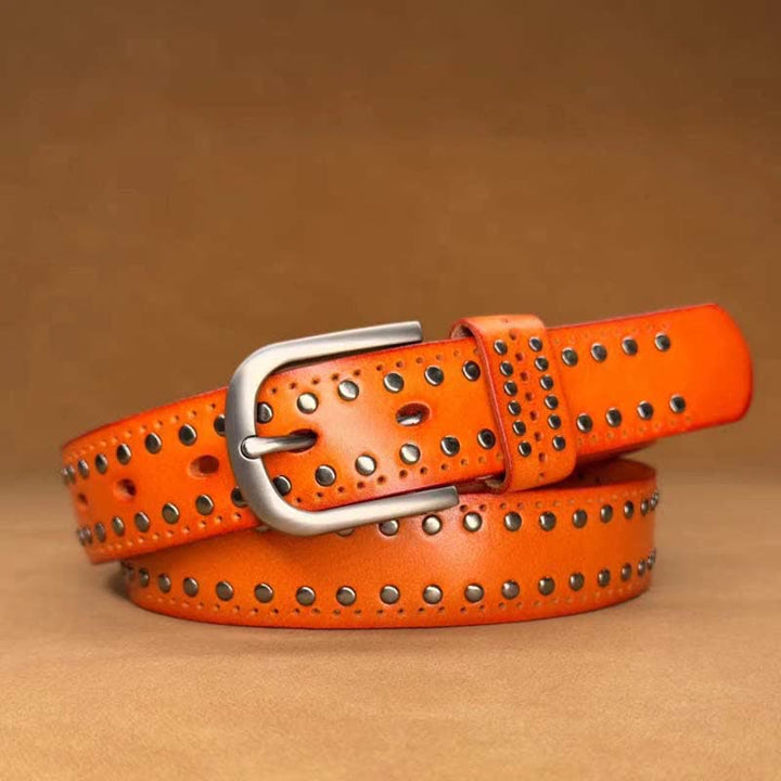 Ancient Pure Color Punk Metal Rivet Leather Belt - Orange - 40 - image 9