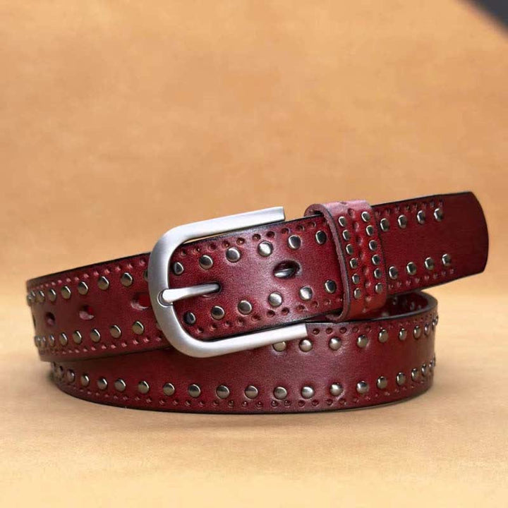 Ancient Pure Color Punk Metal Rivet Leather Belt - Brown - 40 - image 0