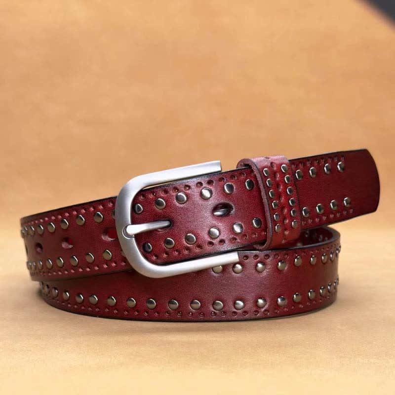 Ancient Pure Color Punk Metal Rivet Leather Belt - Brown - 40 - image 0