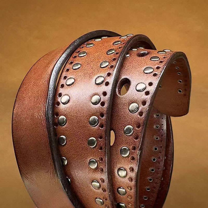 Ancient Pure Color Punk Metal Rivet Leather Belt - image 3
