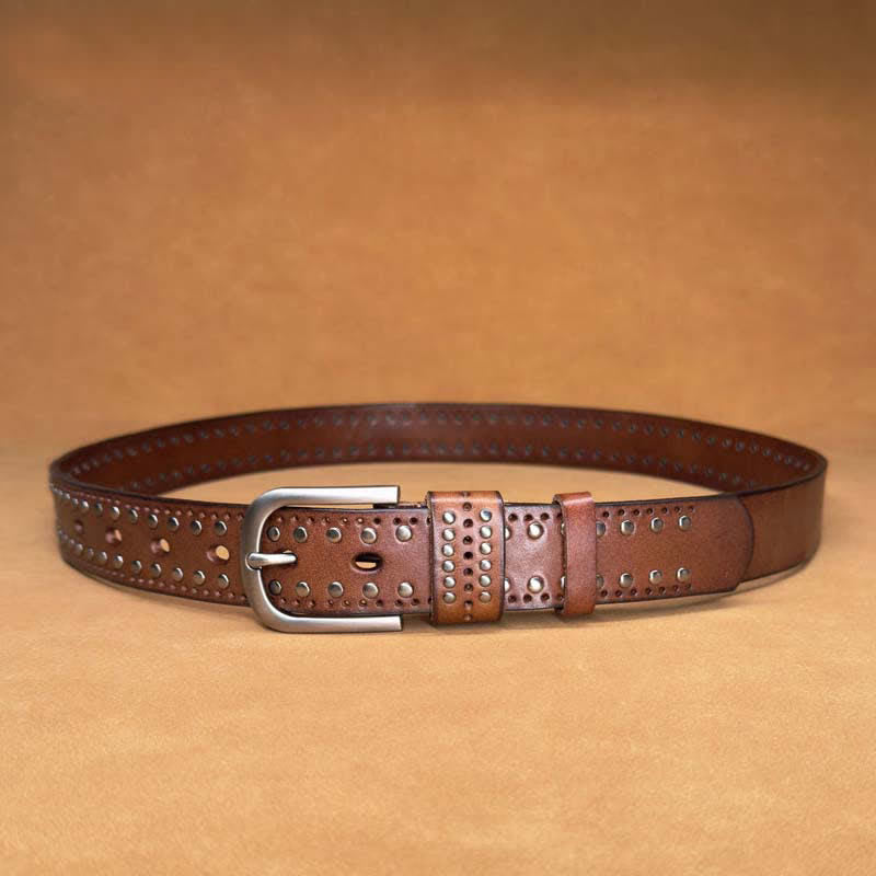 Ancient Pure Color Punk Metal Rivet Leather Belt - image 4
