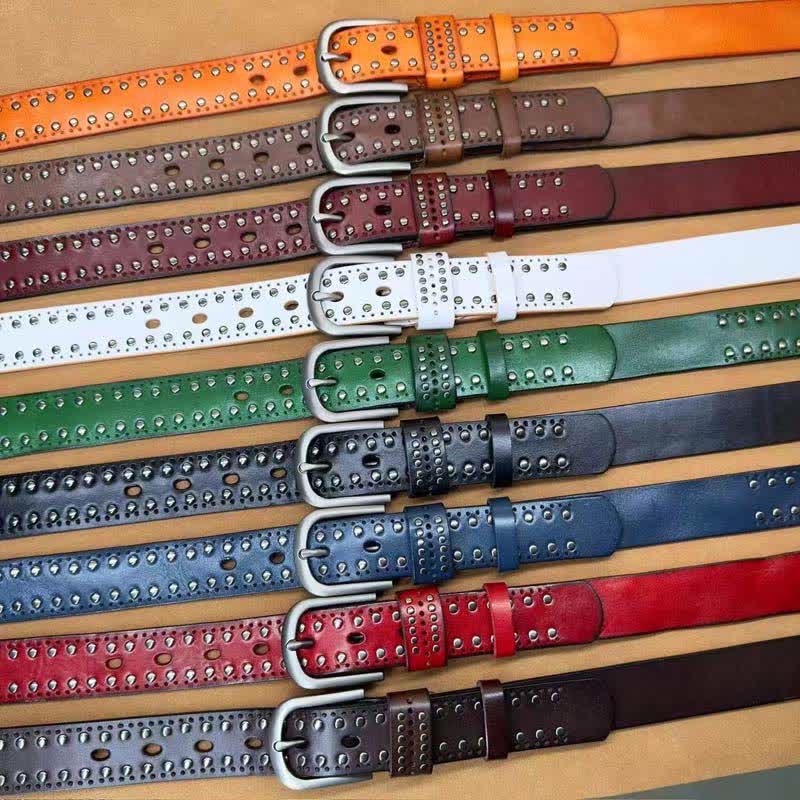Ancient Pure Color Punk Metal Rivet Leather Belt - image 1