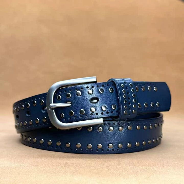 Ancient Pure Color Punk Metal Rivet Leather Belt - Blue - 40 - image 11
