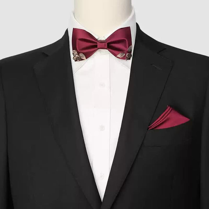 Men's Burgundy Metal Leaves Embellishment Bow Tie - image 1