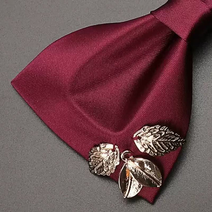Men's Burgundy Metal Leaves Embellishment Bow Tie - image 3