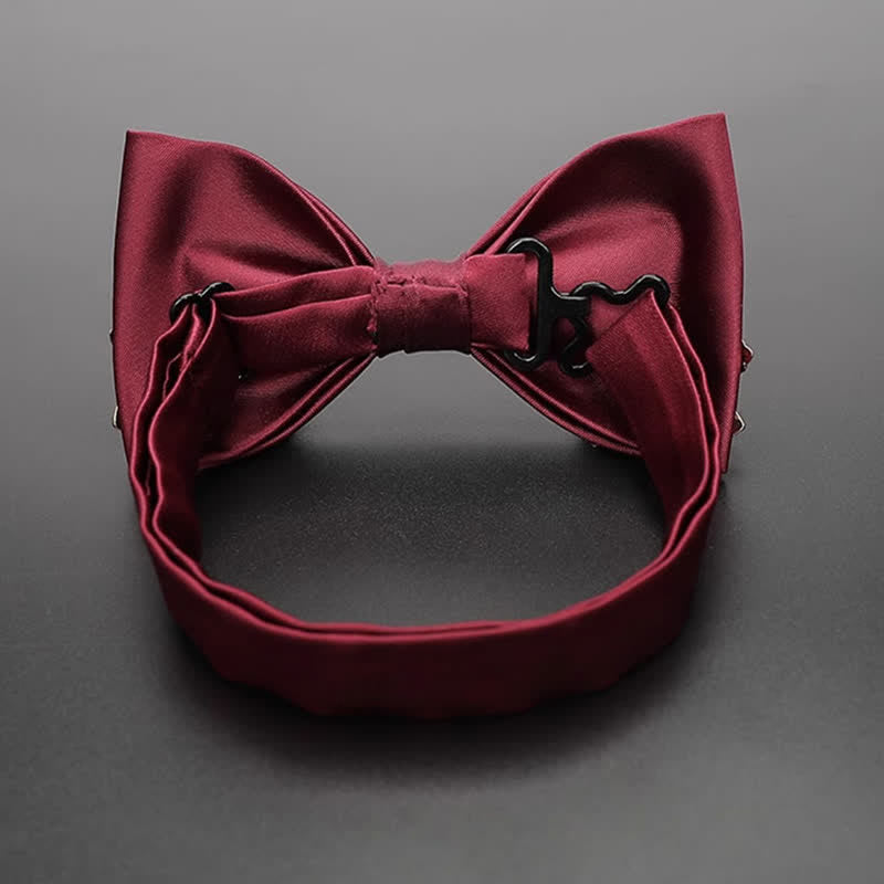 Men's Burgundy Metal Leaves Embellishment Bow Tie - image 6
