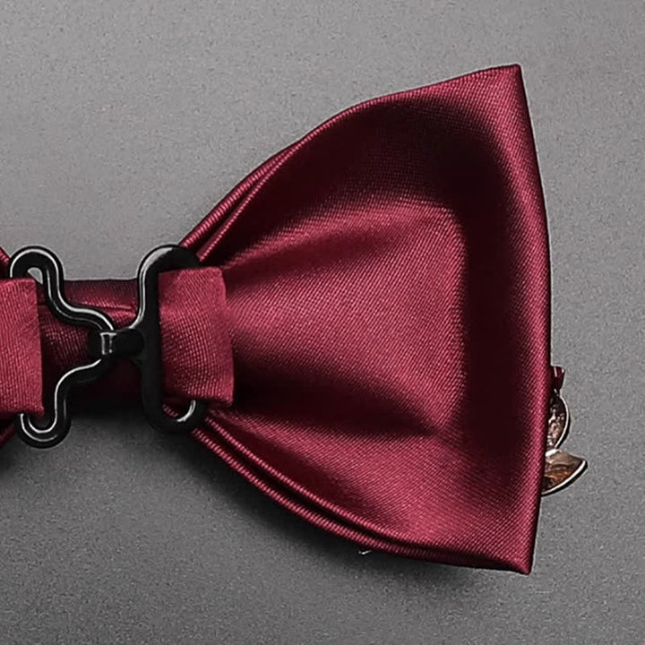 Men's Burgundy Metal Leaves Embellishment Bow Tie - image 5