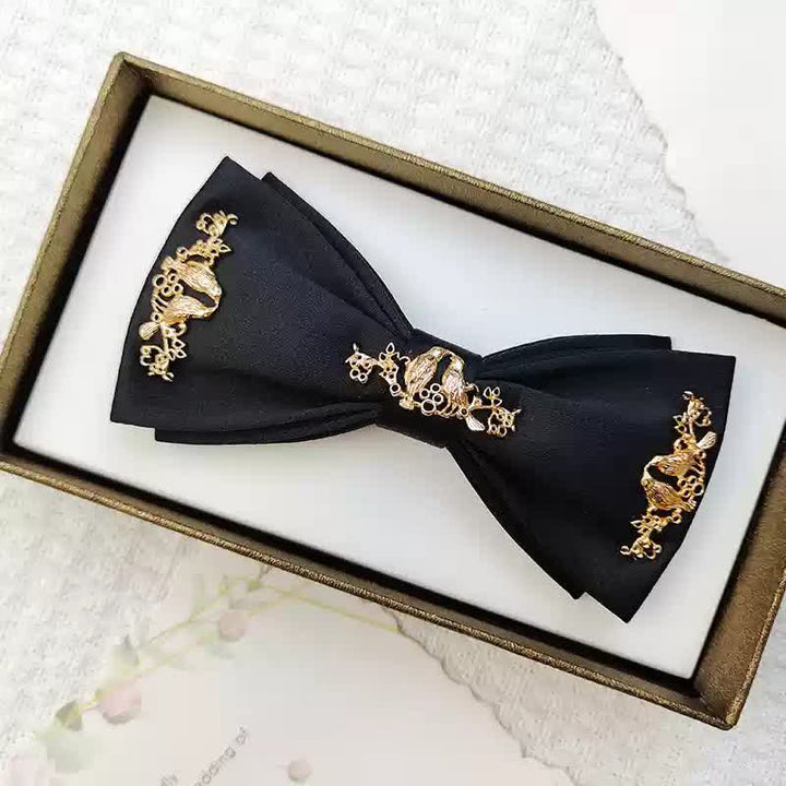 Men's Gold Metal Branches Bird Double Layers Bow Tie - Style #3 - Black - image 11
