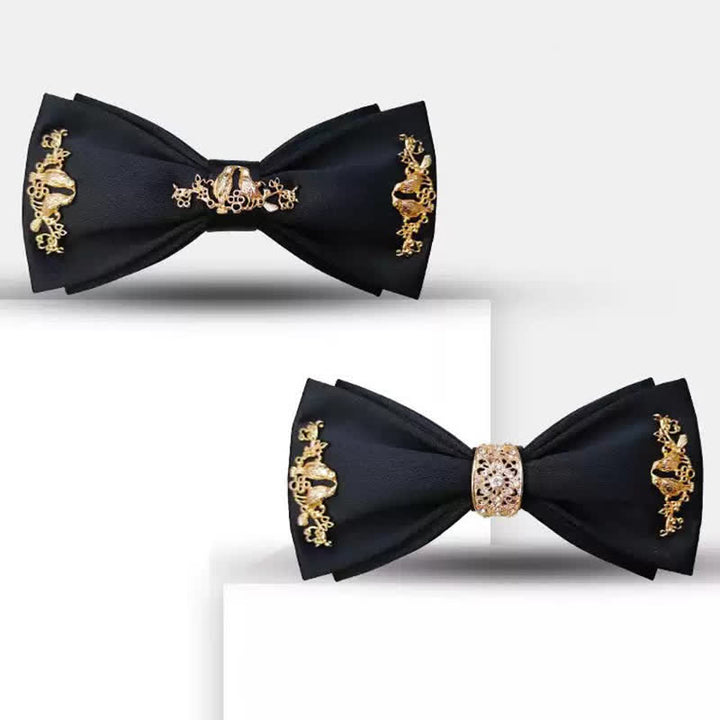 Men's Gold Metal Branches Bird Double Layers Bow Tie - image 7