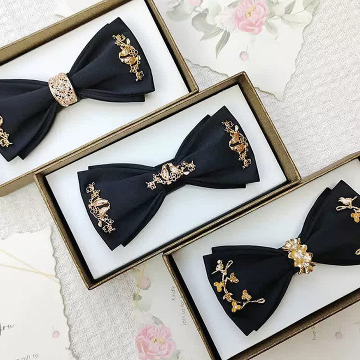 Men's Gold Metal Branches Bird Double Layers Bow Tie - image 8