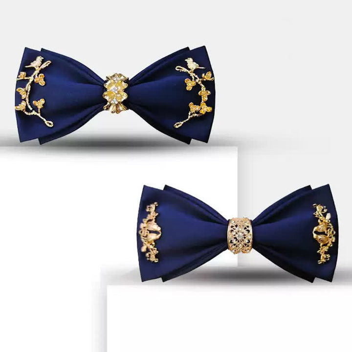 Men's Gold Metal Branches Bird Double Layers Bow Tie - image 1