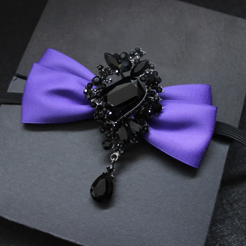 Men's Dangle Crystal Applique Ornament Bow Tie - Purple - image 8