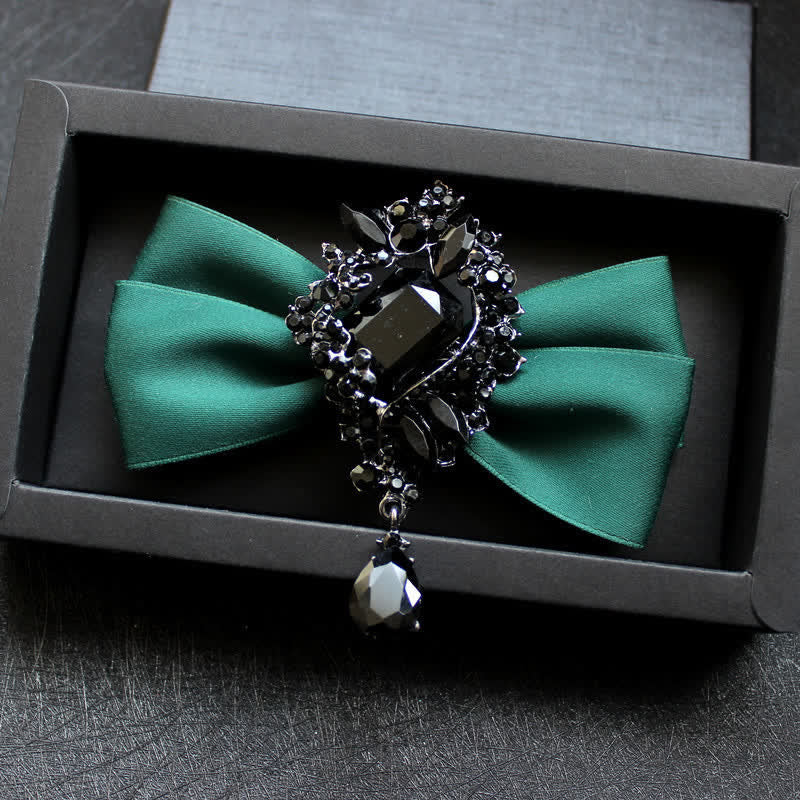 Men's Dangle Crystal Applique Ornament Bow Tie - Green - image 10
