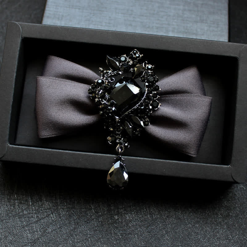 Men's Dangle Crystal Applique Ornament Bow Tie - Dark Coffee - image 13