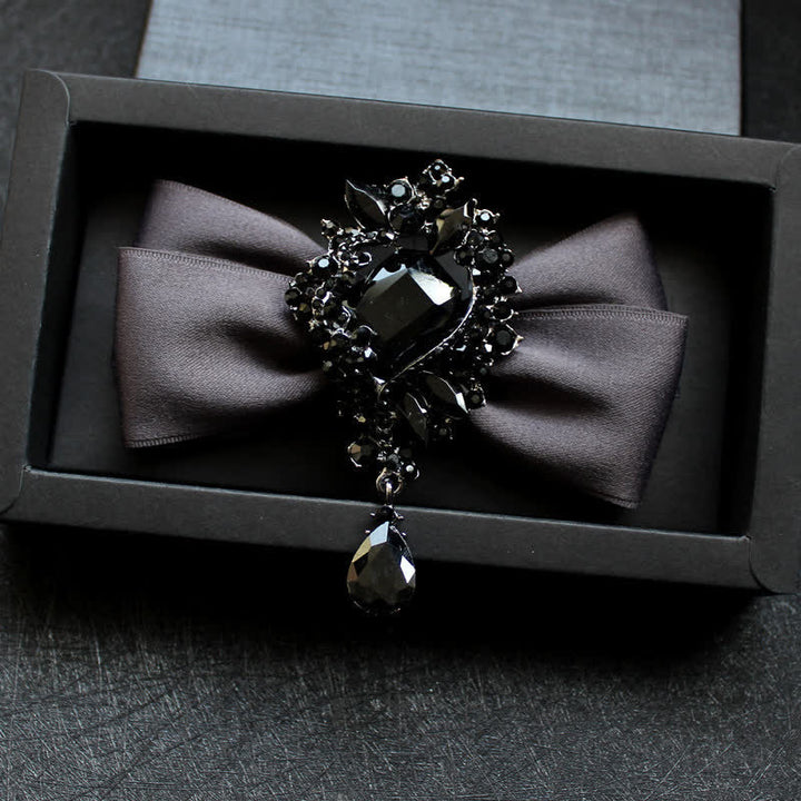 Men's Dangle Crystal Applique Ornament Bow Tie - Dark Coffee - image 13